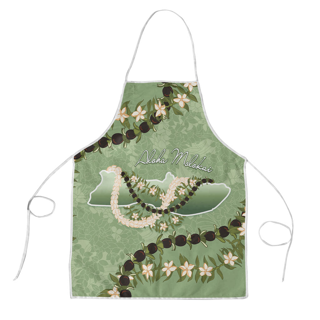 Hawaii Molokai Island Flowers Lei Apron Kukui Nut Mossy Green LT7 Moss Green - Polynesian Pride