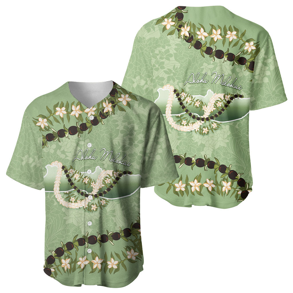 Hawaii Molokai Island Flowers Lei Baseball Jersey Kukui Nut Mossy Green