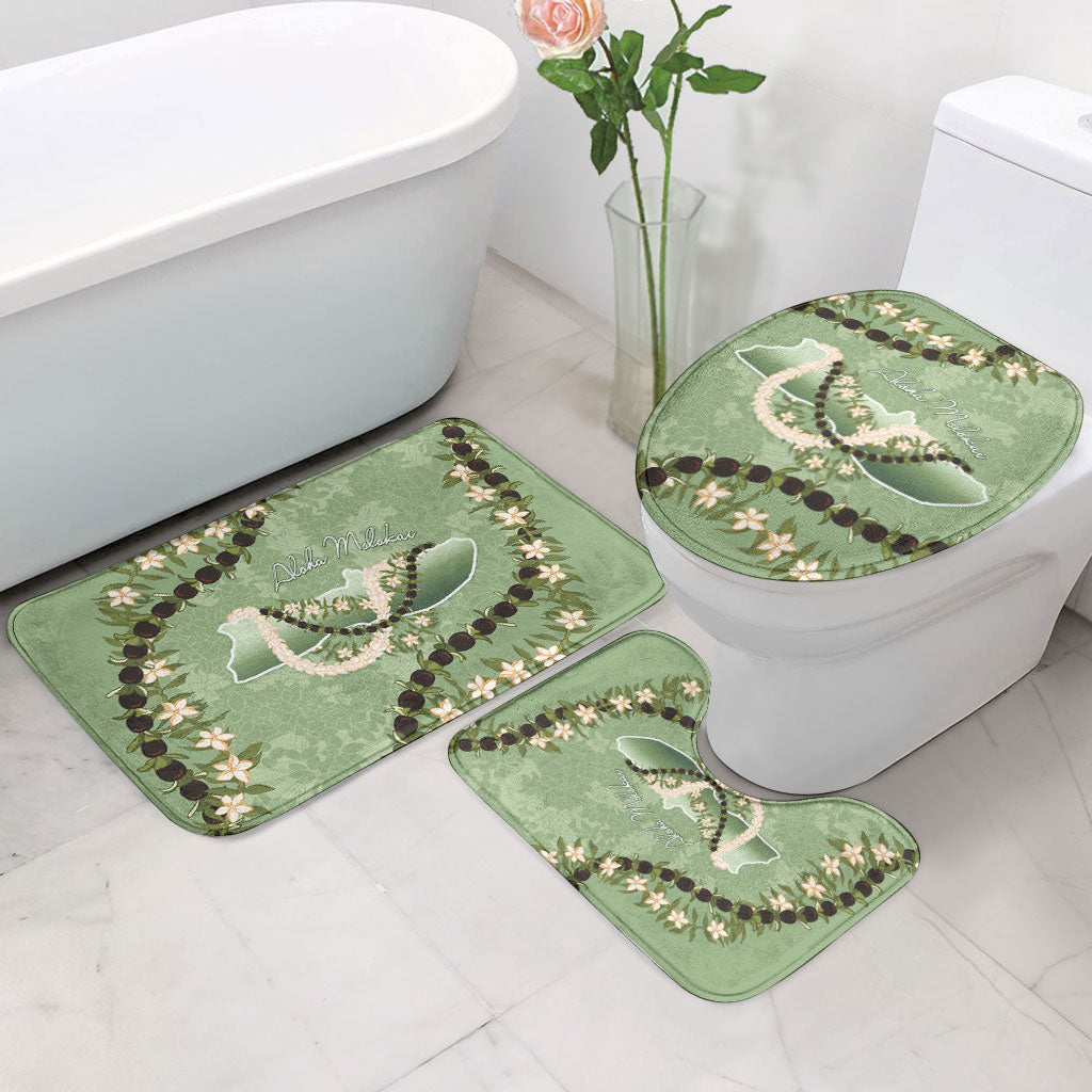 Hawaii Molokai Island Flowers Lei Bathroom Set Kukui Nut Mossy Green