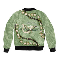 Hawaii Molokai Island Flowers Lei Bomber Jacket Kukui Nut Mossy Green
