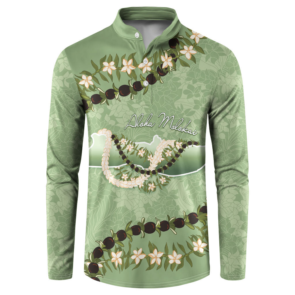 Hawaii Molokai Island Flowers Lei Button Sweatshirt Kukui Nut Mossy Green LT7 Moss Green - Polynesian Pride