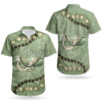 Hawaii Molokai Island Flowers Lei Couples Matching Tank Maxi Dress and Hawaiian Shirt Kukui Nut Mossy Green