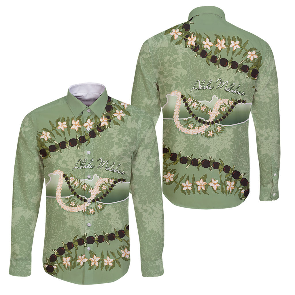 Hawaii Molokai Island Flowers Lei Family Matching Off Shoulder Short Dress and Hawaiian Shirt Kukui Nut Mossy Green