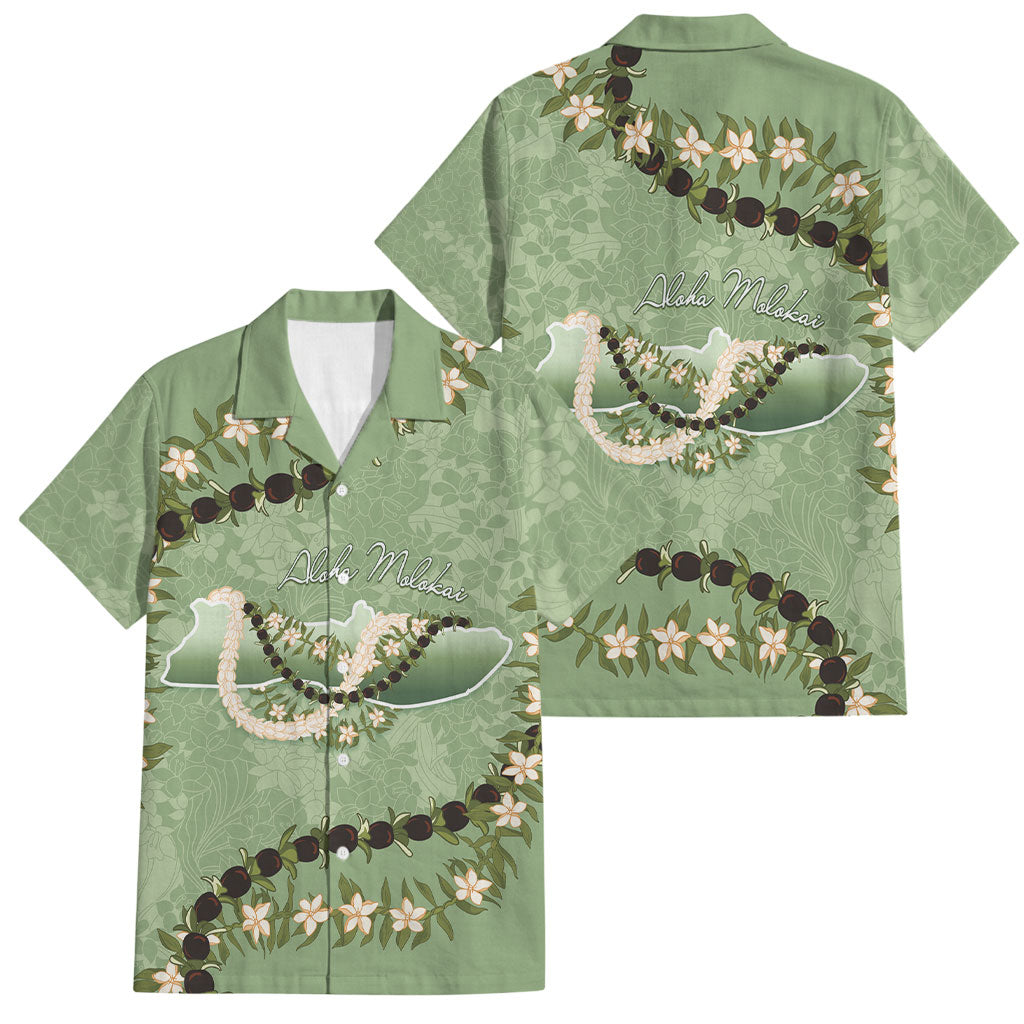 Hawaii Molokai Island Flowers Lei Family Matching Puletasi and Hawaiian Shirt Kukui Nut Mossy Green