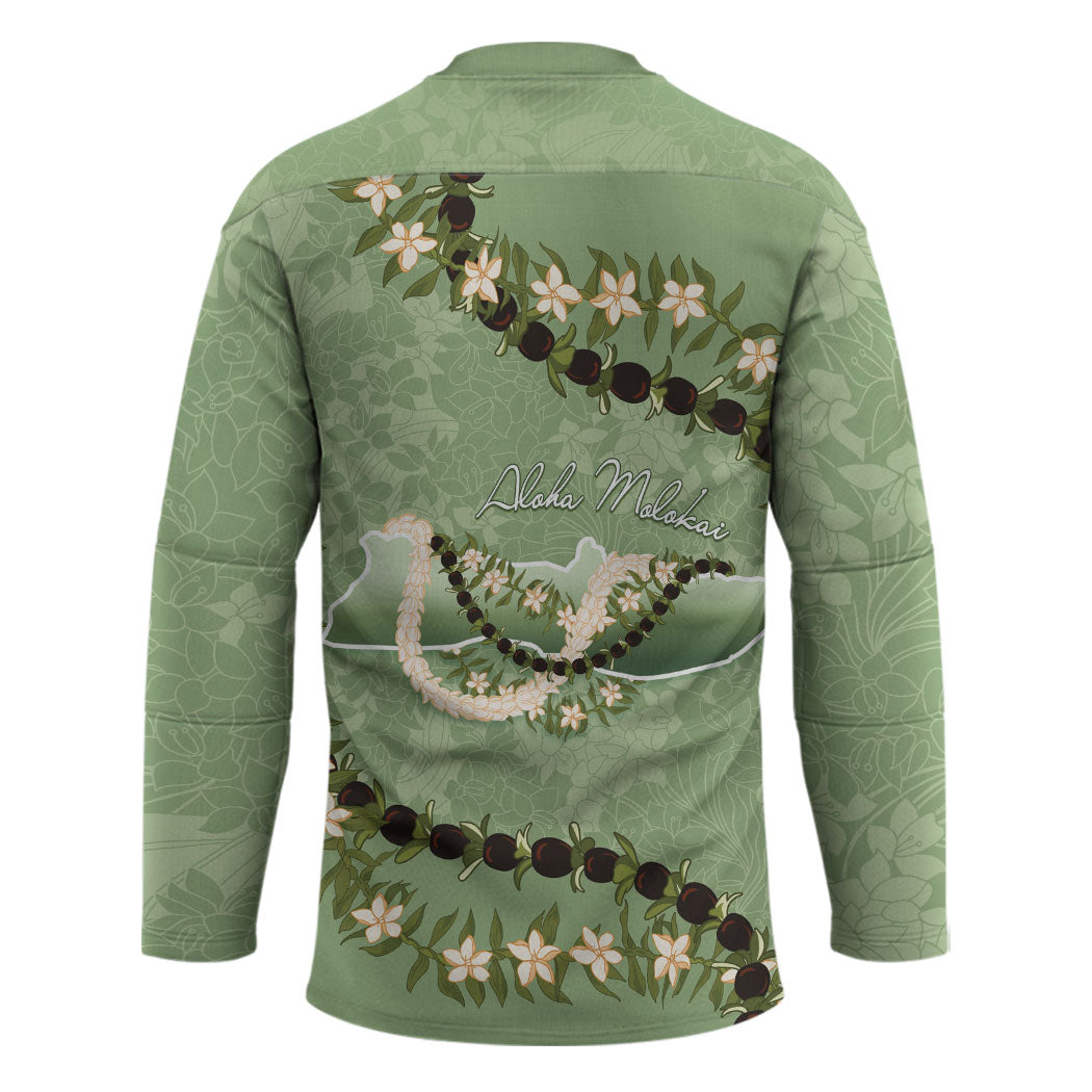Hawaii Molokai Island Flowers Lei Hockey Jersey Kukui Nut Mossy Green