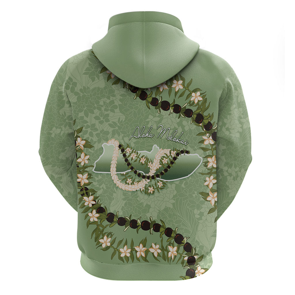Hawaii Molokai Island Flowers Lei Hoodie Kukui Nut Mossy Green