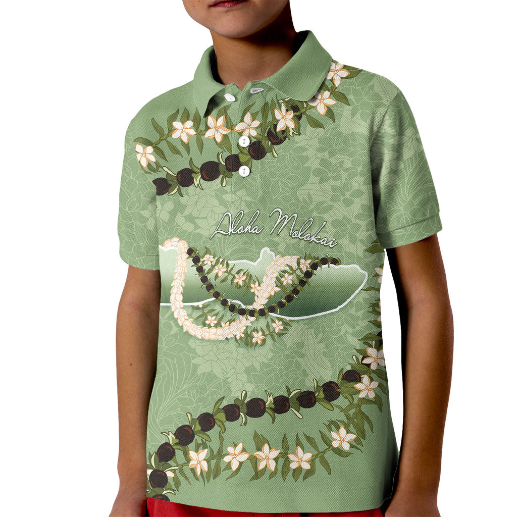 Hawaii Molokai Island Flowers Lei Kid Polo Shirt Kukui Nut Mossy Green