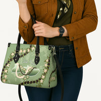 Hawaii Molokai Island Flowers Lei Leather Bag Kukui Nut Mossy Green