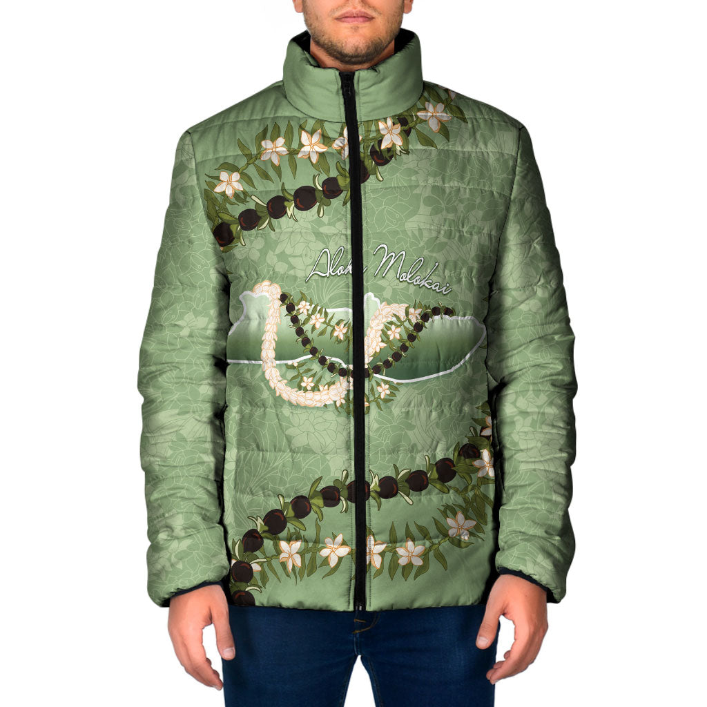 Hawaii Molokai Island Flowers Lei Padded Jacket Kukui Nut Mossy Green