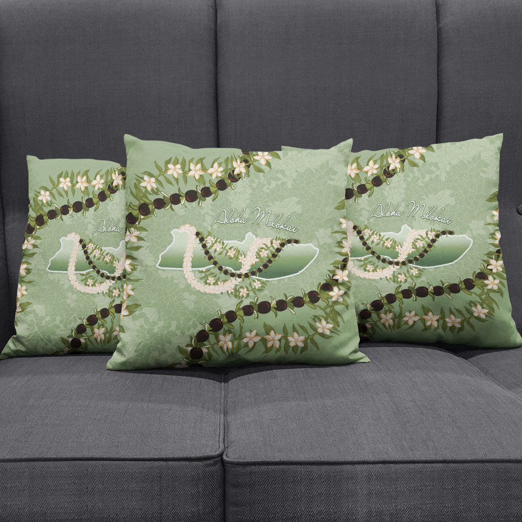 Hawaii Molokai Island Flowers Lei Pillow Cover Kukui Nut Mossy Green