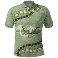 Hawaii Molokai Island Flowers Lei Polo Shirt Kukui Nut Mossy Green
