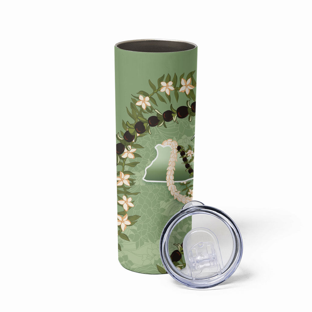 Hawaii Molokai Island Flowers Lei Skinny Tumbler Kukui Nut Mossy Green