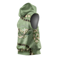 Hawaii Molokai Island Flowers Lei Sleeveless Hoodie Kukui Nut Mossy Green