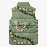Hawaii Molokai Island Flowers Lei Sleeveless Puffer Jacket Kukui Nut Mossy Green