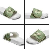 Hawaii Molokai Island Flowers Lei Slide Sandals Kukui Nut Mossy Green