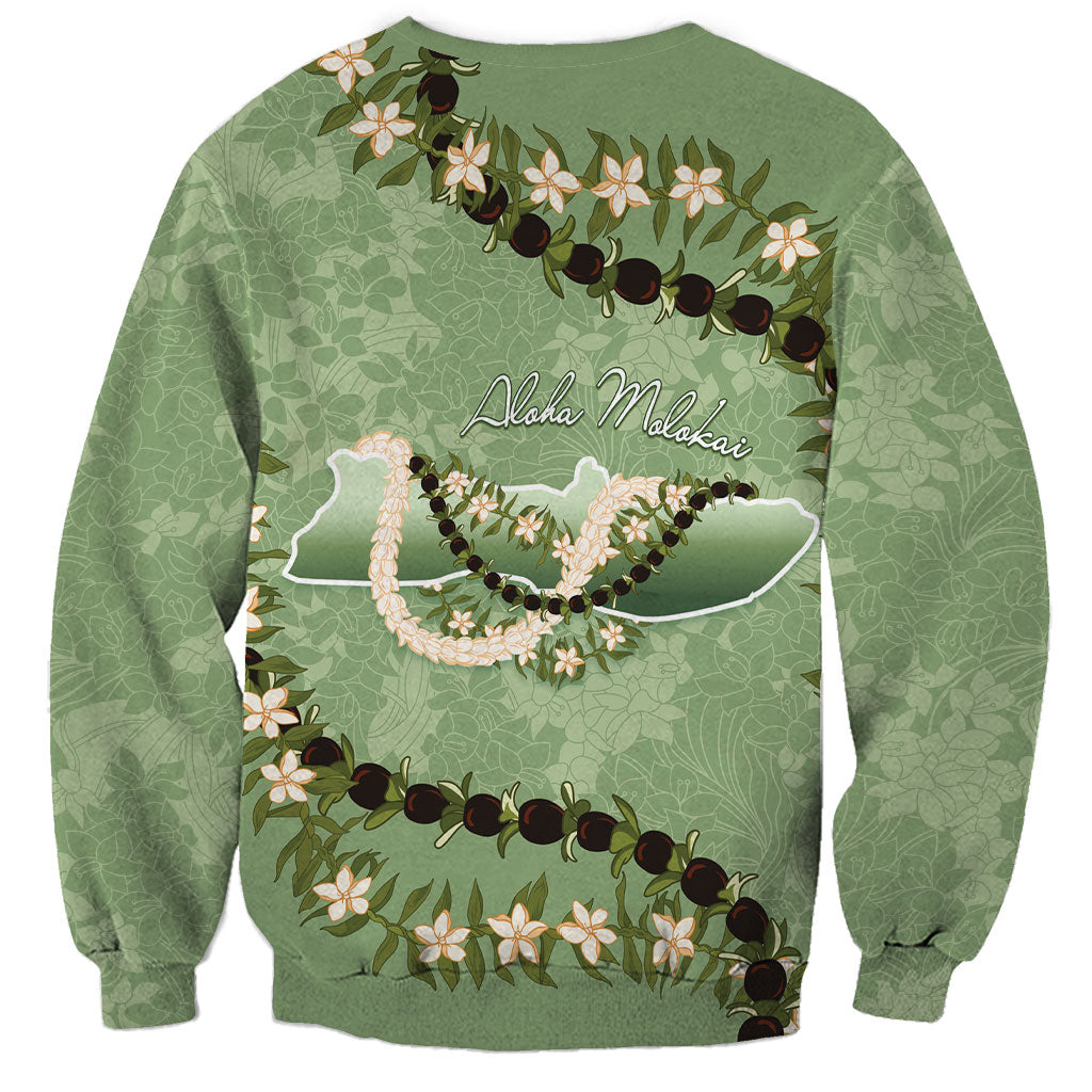 Hawaii Molokai Island Flowers Lei Sweatshirt Kukui Nut Mossy Green