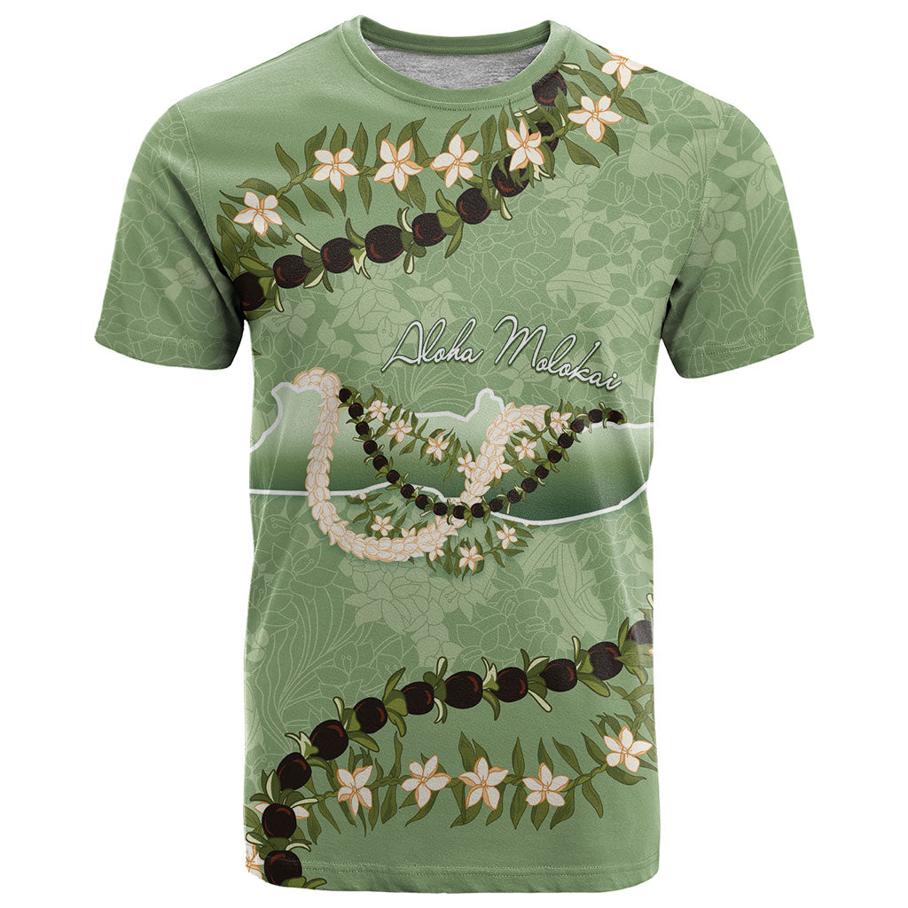 Hawaii Molokai Island Flowers Lei T Shirt Kukui Nut Mossy Green