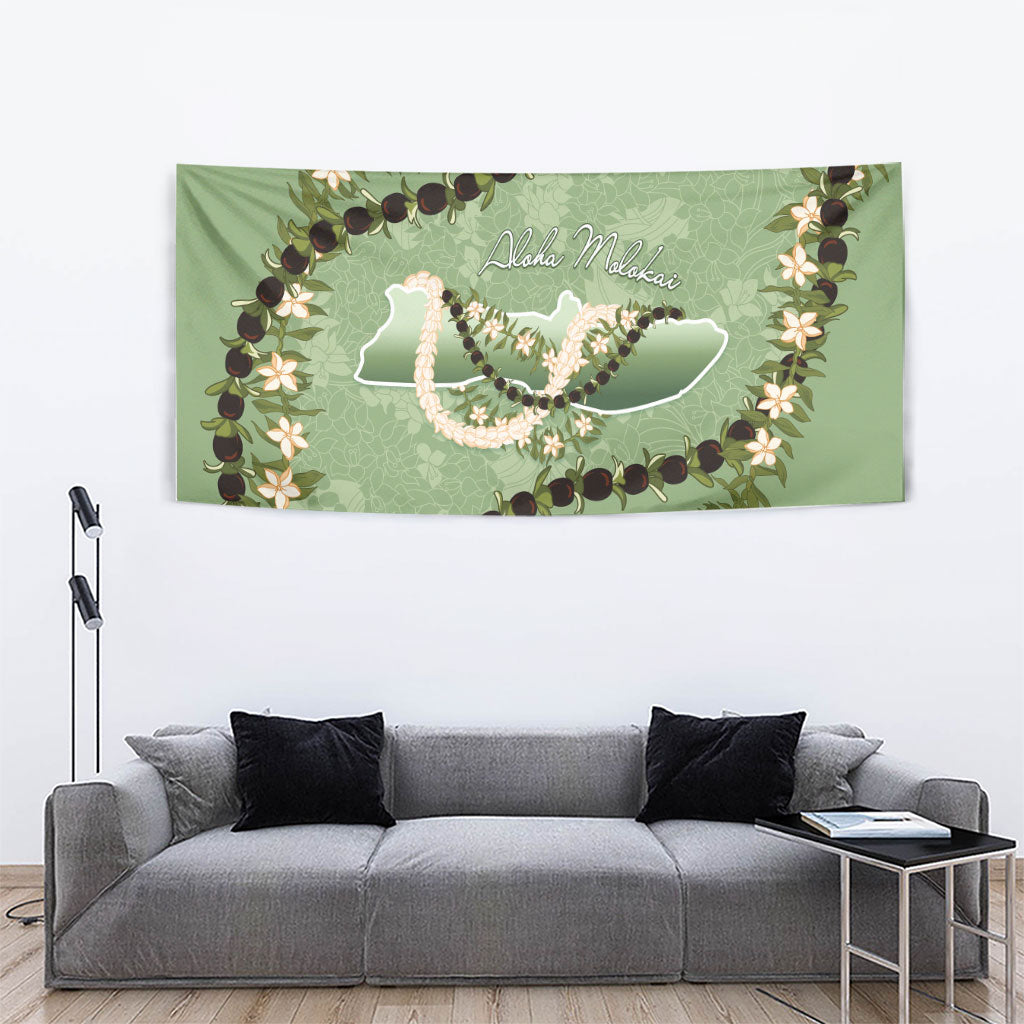 Hawaii Molokai Island Flowers Lei Tapestry Kukui Nut Mossy Green