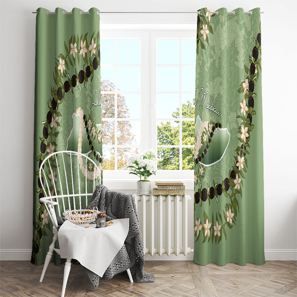 Hawaii Molokai Island Flowers Lei Window Curtain Kukui Nut Mossy Green