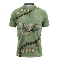 Hawaii Molokai Island Flowers Lei Zipper Polo Shirt Kukui Nut Mossy Green