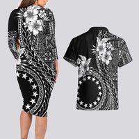Kia Orana Cook Islands Couples Matching Long Sleeve Bodycon Dress and Hawaiian Shirt Tiare and Stars