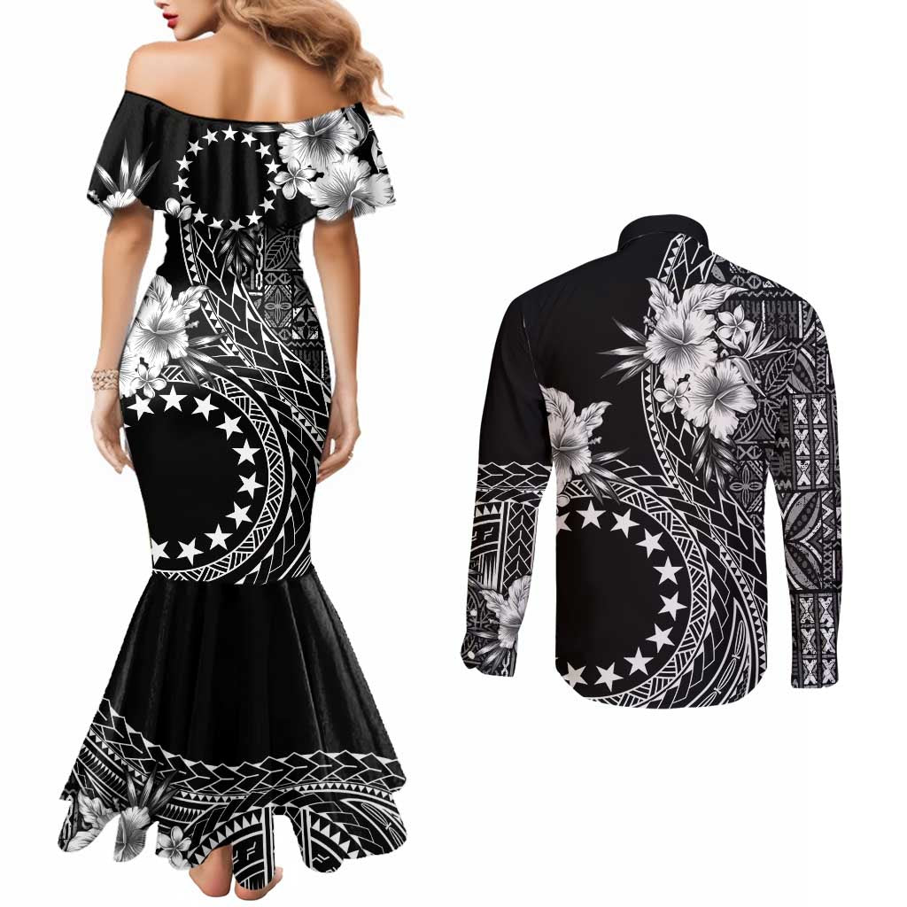 Kia Orana Cook Islands Couples Matching Mermaid Dress and Long Sleeve Button Shirt Tiare and Stars