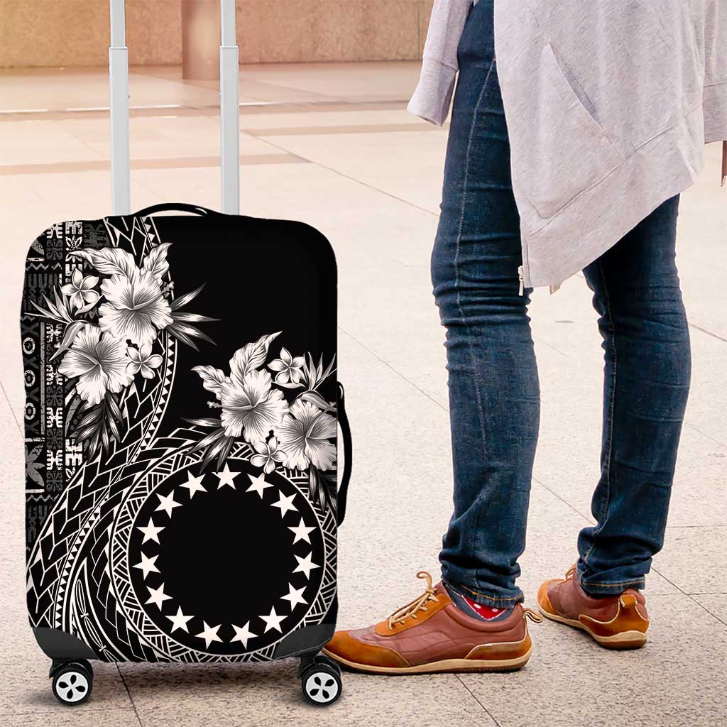 Kia Orana Cook Islands Luggage Cover Tiare and Stars LT7 Black - Polynesian Pride