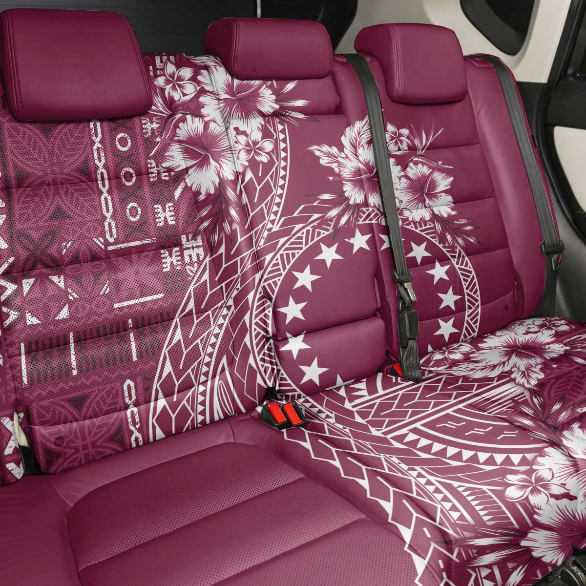 Kia Orana Cook Islands Back Car Seat Cover Tiare and Stars - Maroon