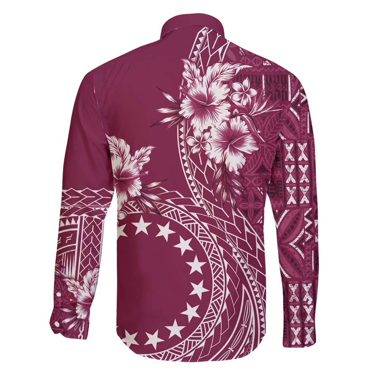 Kia Orana Cook Islands Family Matching Off The Shoulder Long Sleeve Dress and Hawaiian Shirt Tiare and Stars - Maroon