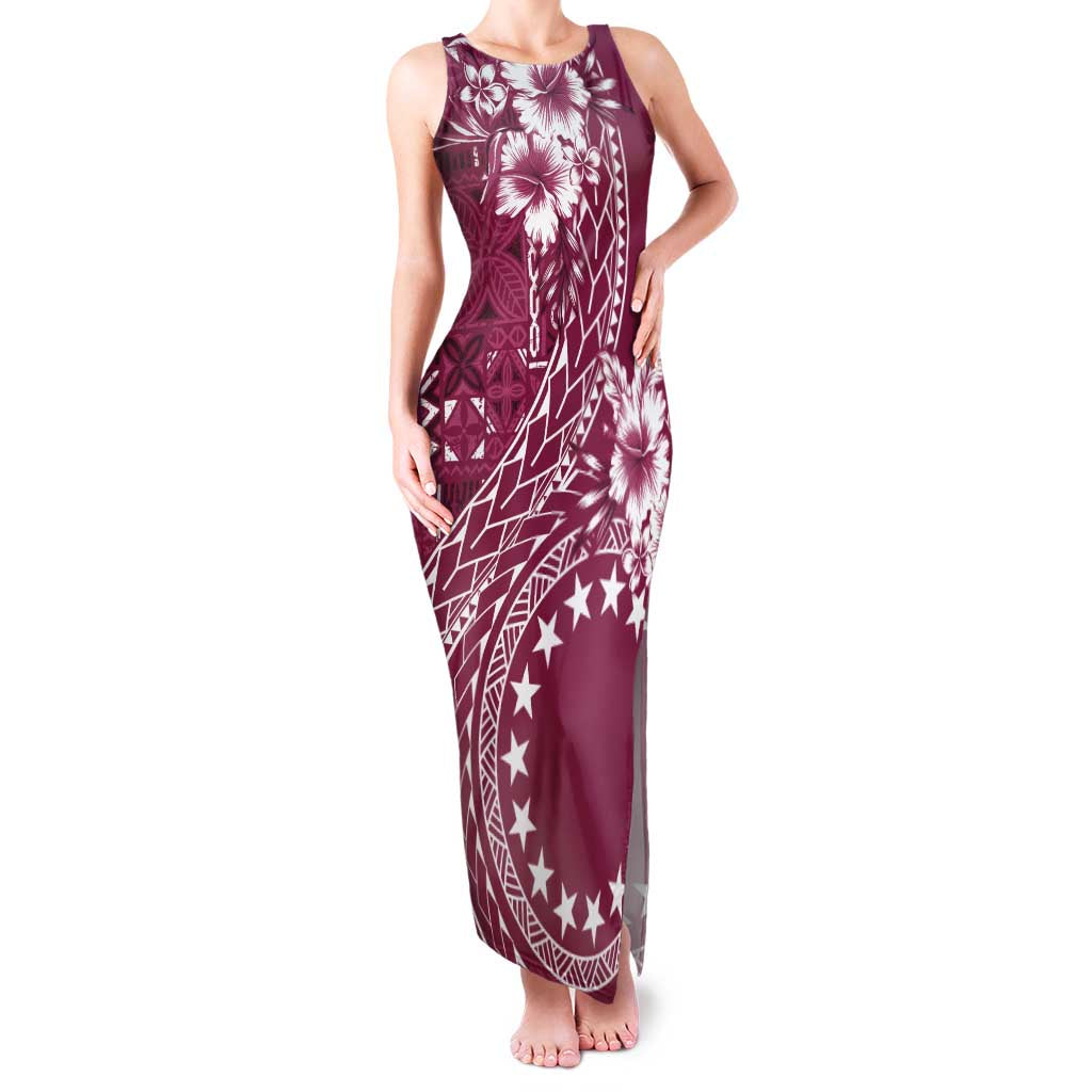 Kia Orana Cook Islands Family Matching Tank Maxi Dress and Hawaiian Shirt Tiare and Stars - Maroon