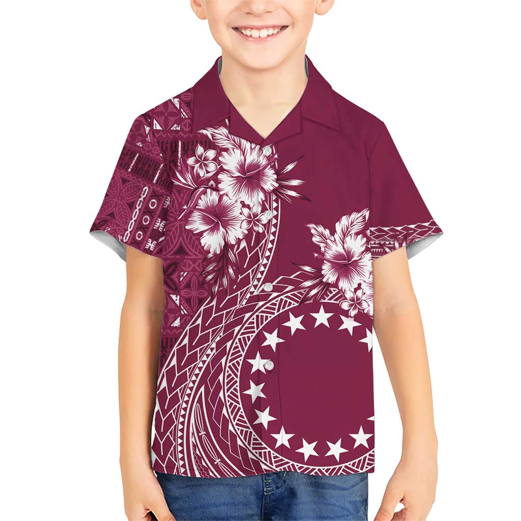 Kia Orana Cook Islands Kid Hawaiian Shirt Tiare and Stars - Maroon LT7 Kid Maroon - Polynesian Pride