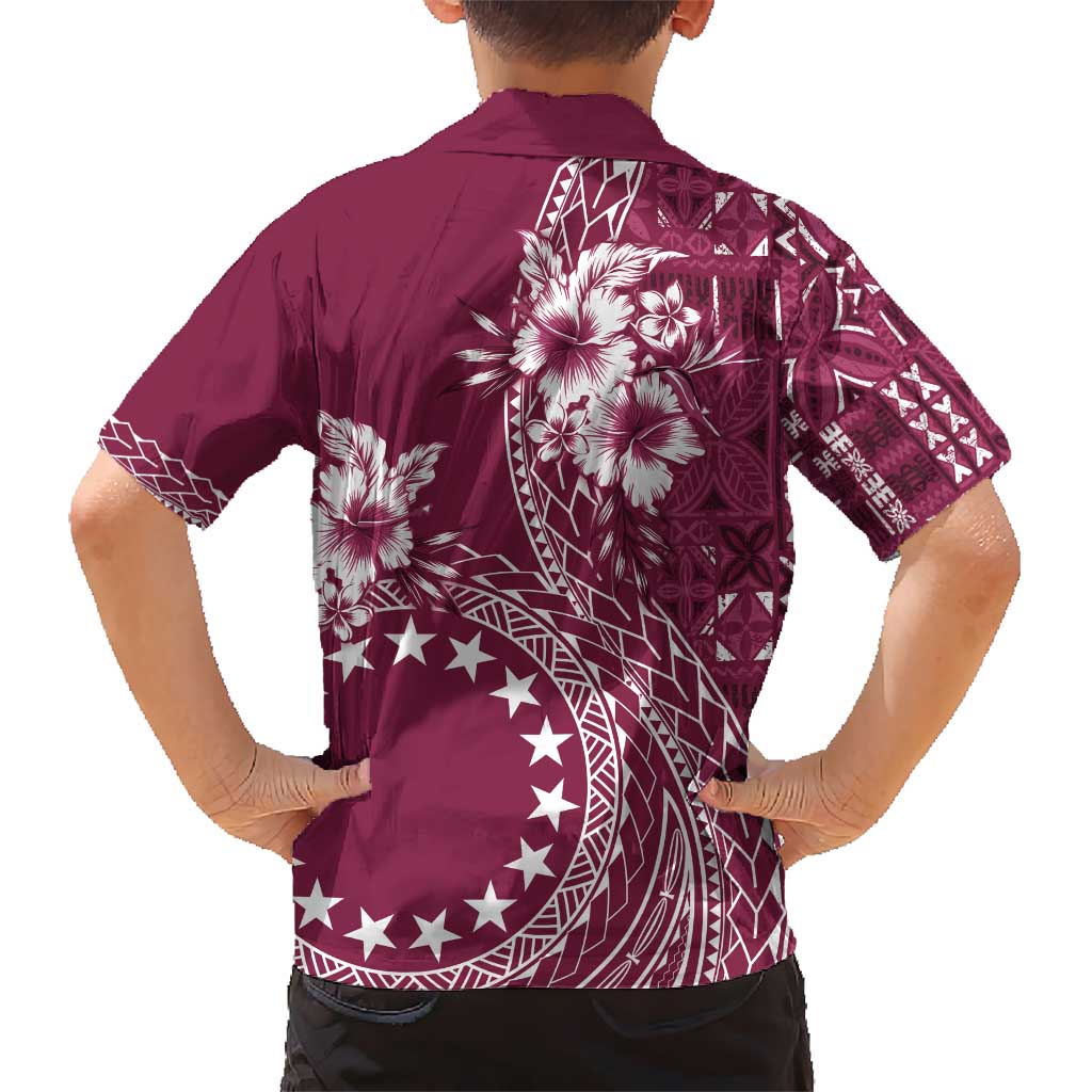 Kia Orana Cook Islands Kid Hawaiian Shirt Tiare and Stars - Maroon LT7 - Polynesian Pride