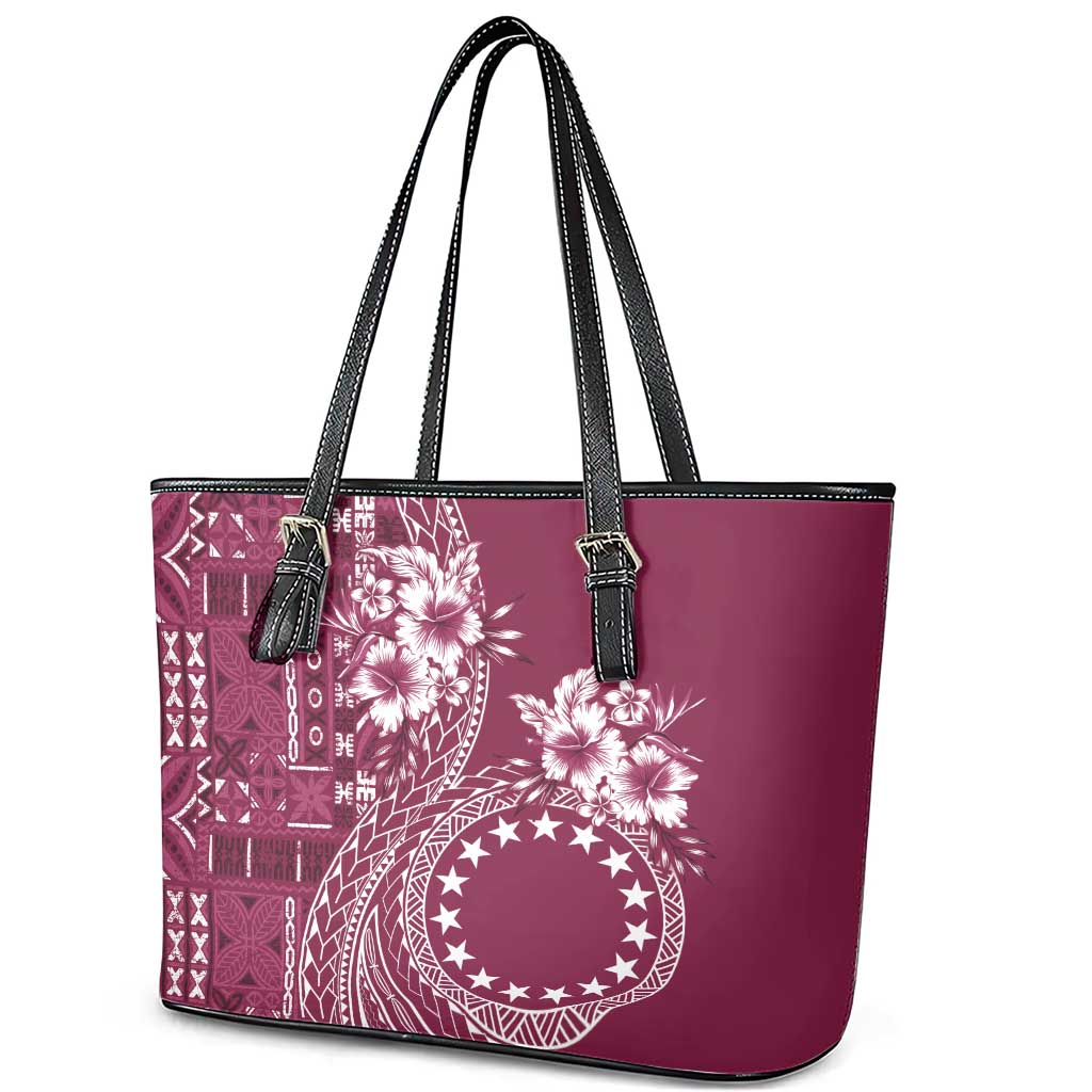 Kia Orana Cook Islands Leather Tote Bag Tiare and Stars - Maroon