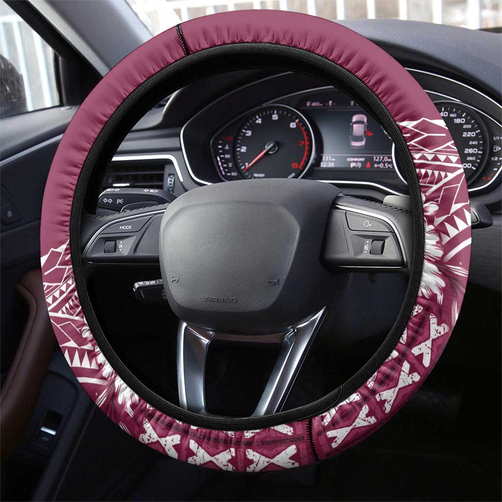Kia Orana Cook Islands Steering Wheel Cover Tiare and Stars - Maroon
