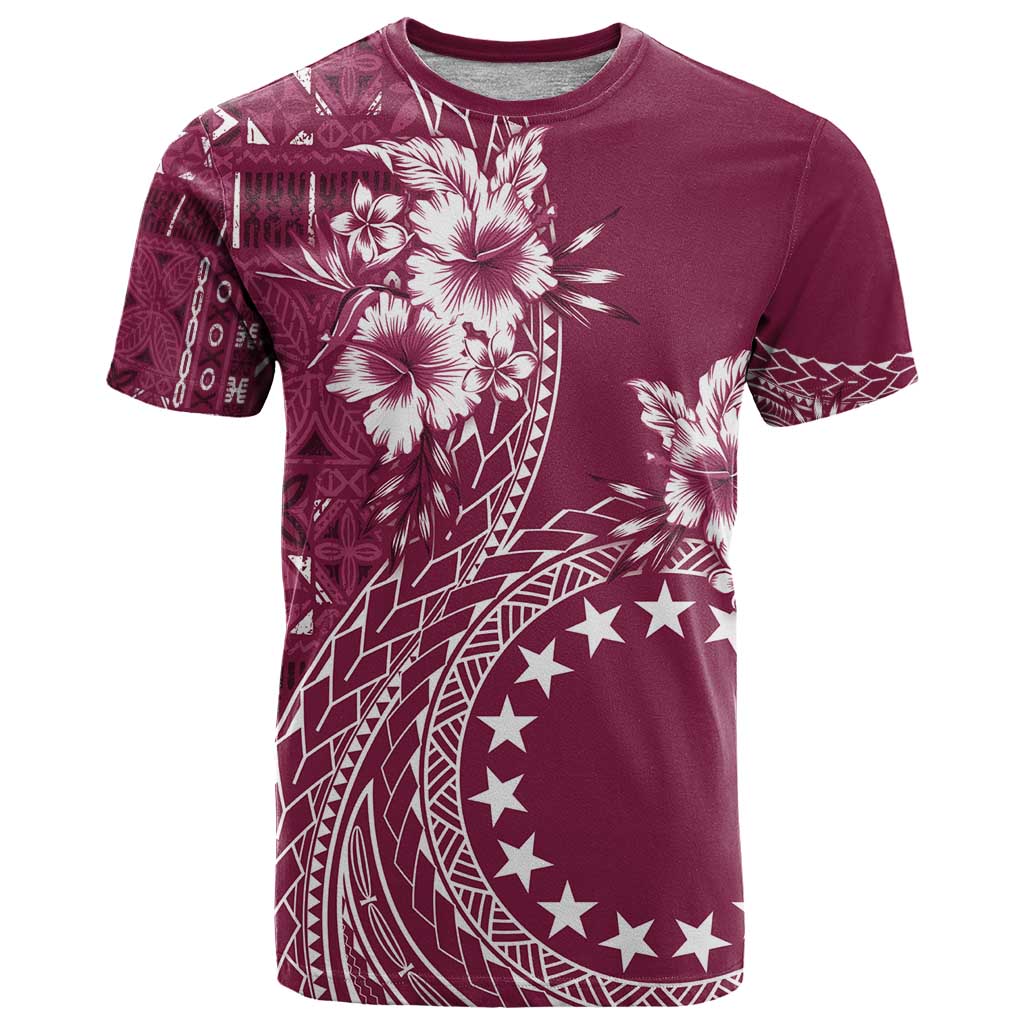 Kia Orana Cook Islands T Shirt Tiare and Stars - Maroon LT7 Maroon - Polynesian Pride