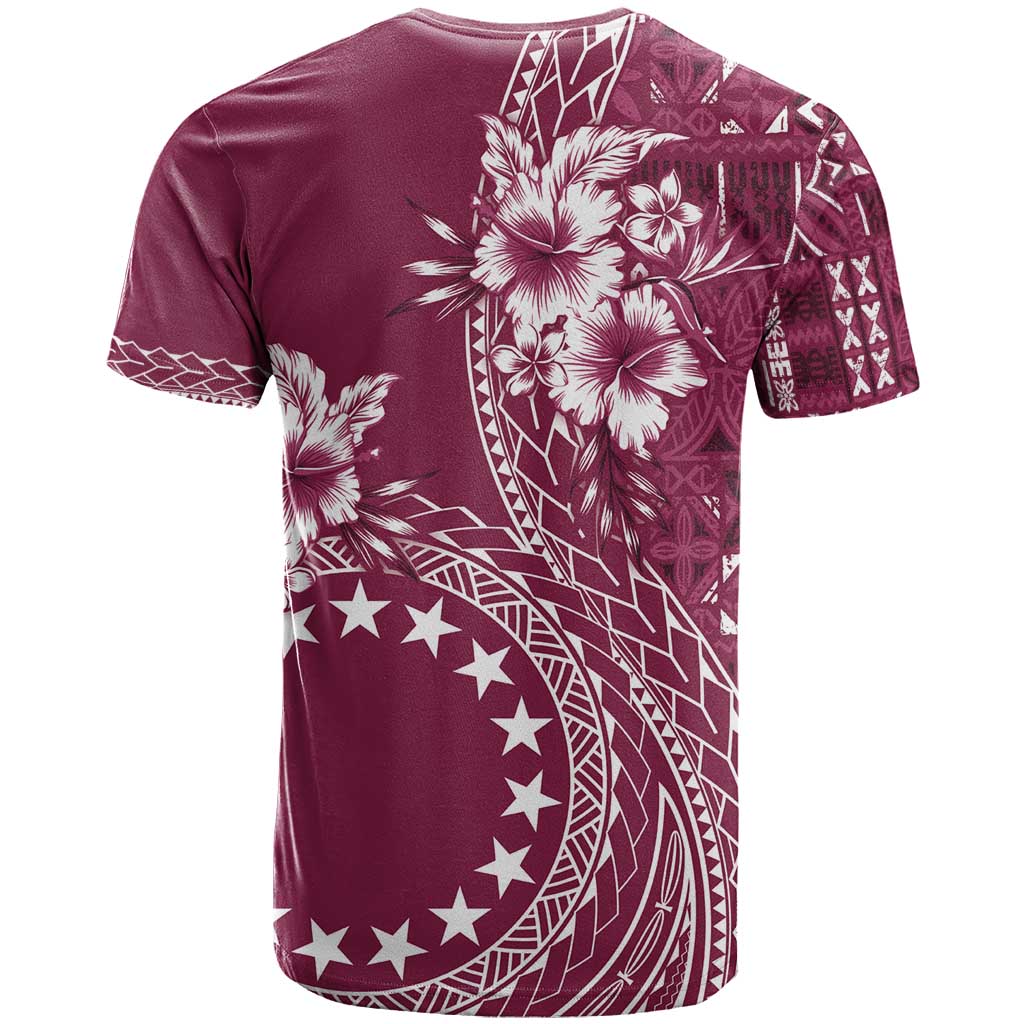 Kia Orana Cook Islands T Shirt Tiare and Stars - Maroon LT7 - Polynesian Pride