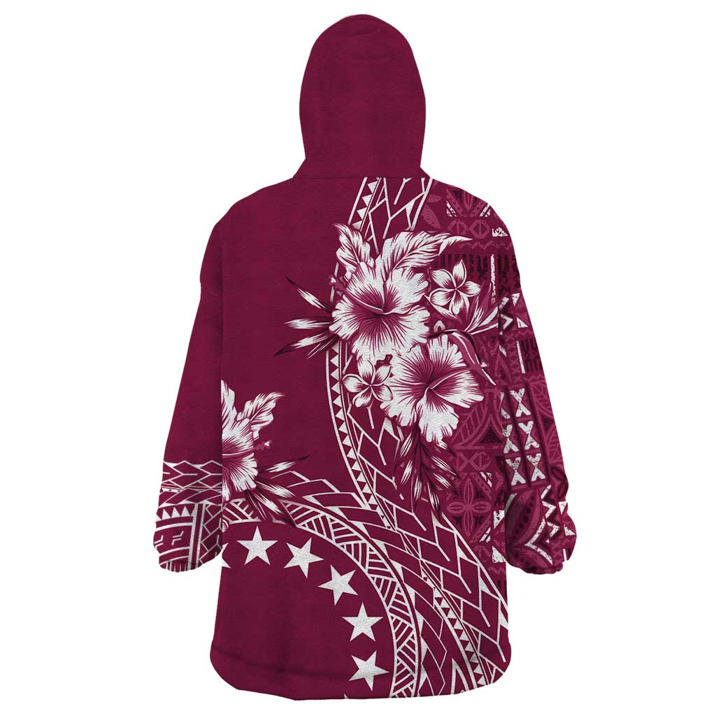 Kia Orana Cook Islands Wearable Blanket Hoodie Tiare and Stars - Maroon