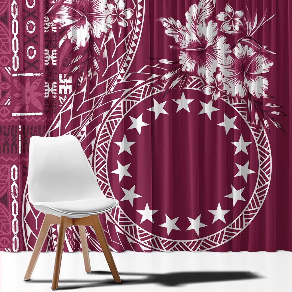 Kia Orana Cook Islands Window Curtain Tiare and Stars - Maroon