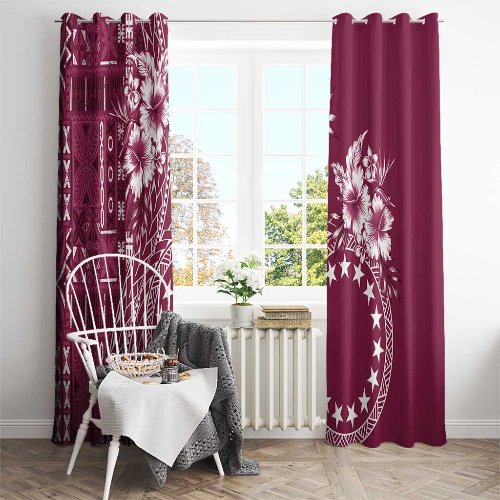 Kia Orana Cook Islands Window Curtain Tiare and Stars - Maroon