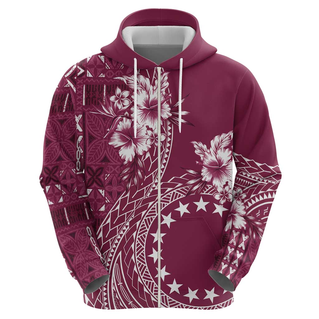 Kia Orana Cook Islands Zip Hoodie Tiare and Stars - Maroon