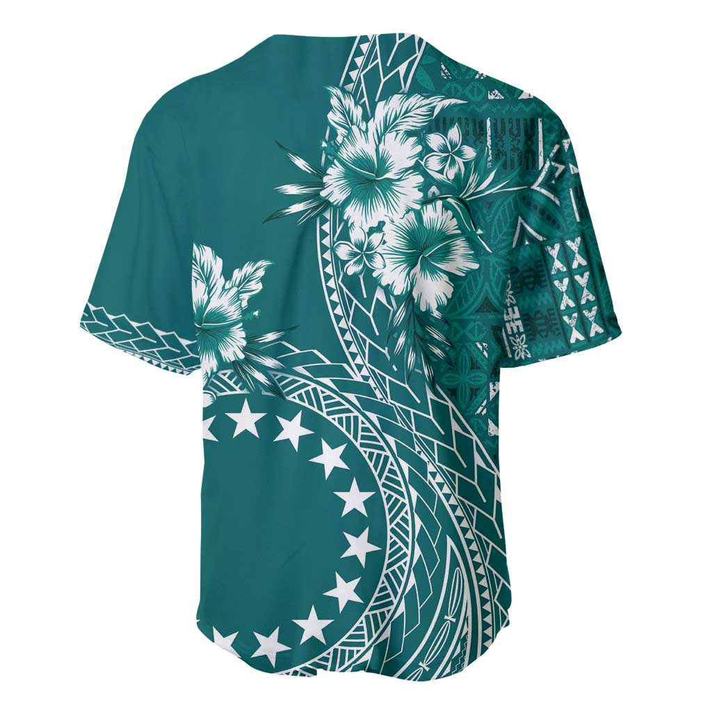 Kia Orana Cook Islands Baseball Jersey Tiare and Stars - Teal LT7 - Polynesian Pride