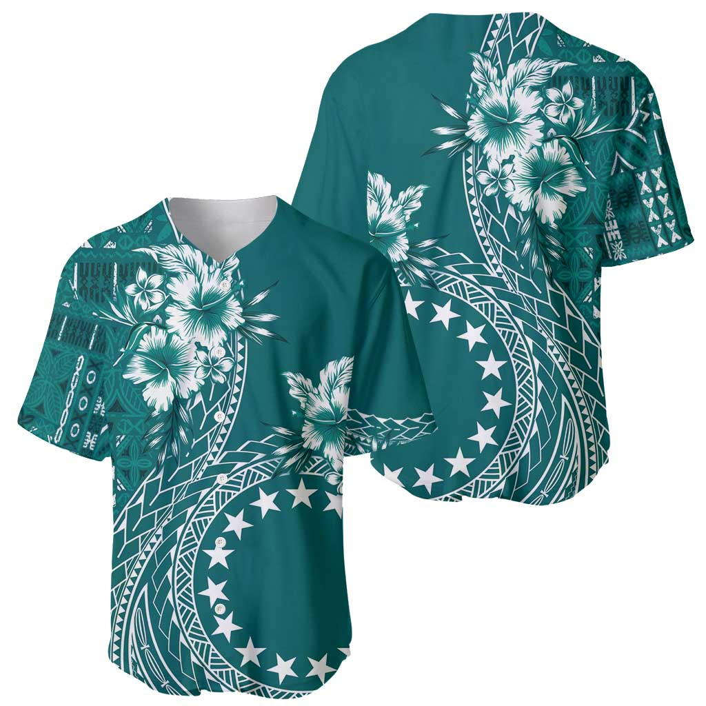 Kia Orana Cook Islands Baseball Jersey Tiare and Stars - Teal LT7 - Polynesian Pride