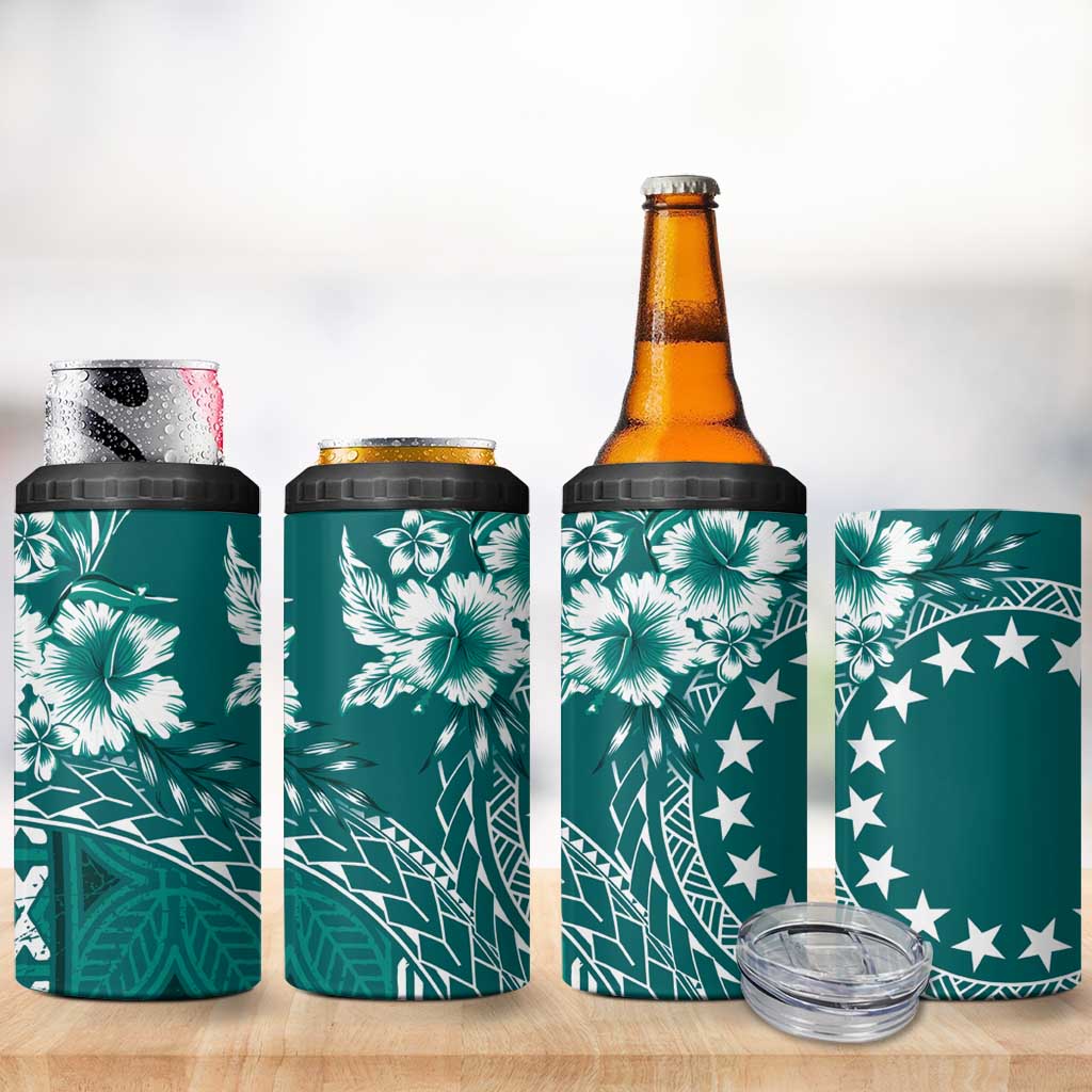 Kia Orana Cook Islands 4 in 1 Can Cooler Tumbler Tiare & Stars - Teal