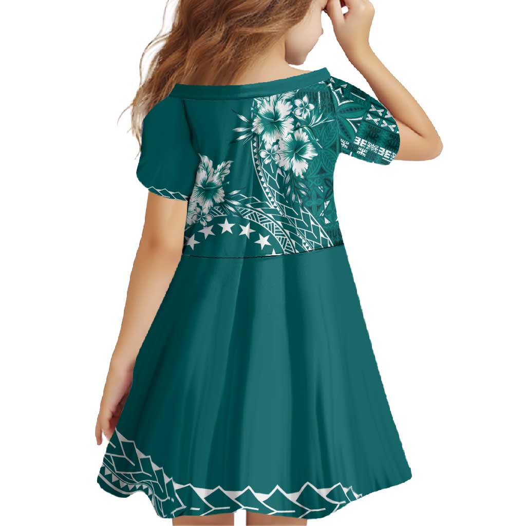 Kia Orana Cook Islands Family Matching Long Sleeve Bodycon Dress and Hawaiian Shirt Tiare and Stars - Teal