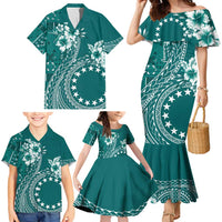 Kia Orana Cook Islands Family Matching Mermaid Dress and Hawaiian Shirt Tiare and Stars - Teal