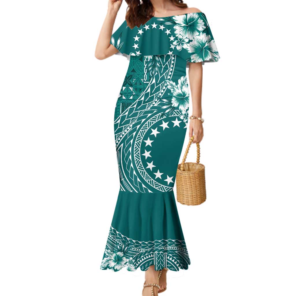Kia Orana Cook Islands Family Matching Mermaid Dress and Hawaiian Shirt Tiare and Stars - Teal