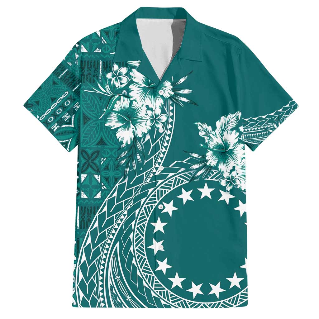 Kia Orana Cook Islands Family Matching Off Shoulder Maxi Dress and Hawaiian Shirt Tiare and Stars - Teal