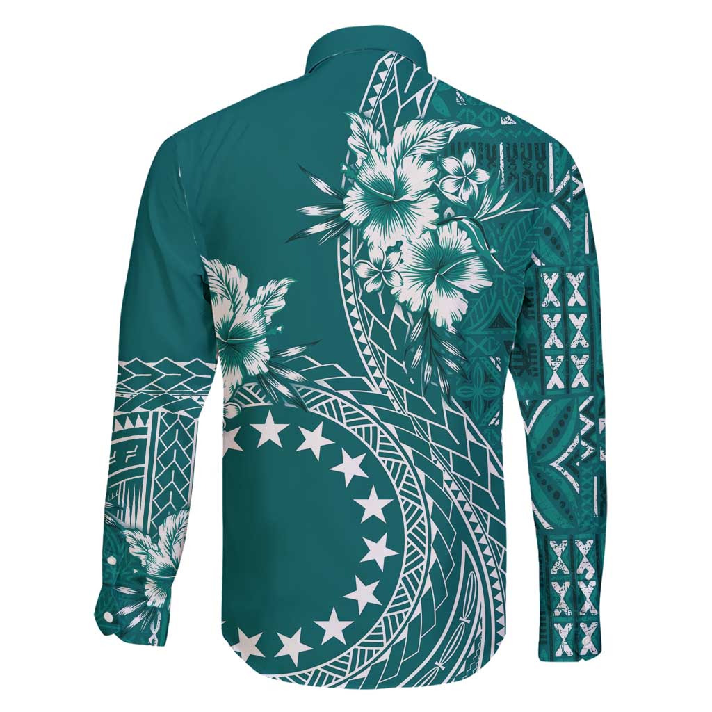 Kia Orana Cook Islands Family Matching Short Sleeve Bodycon Dress and Hawaiian Shirt Tiare and Stars - Teal
