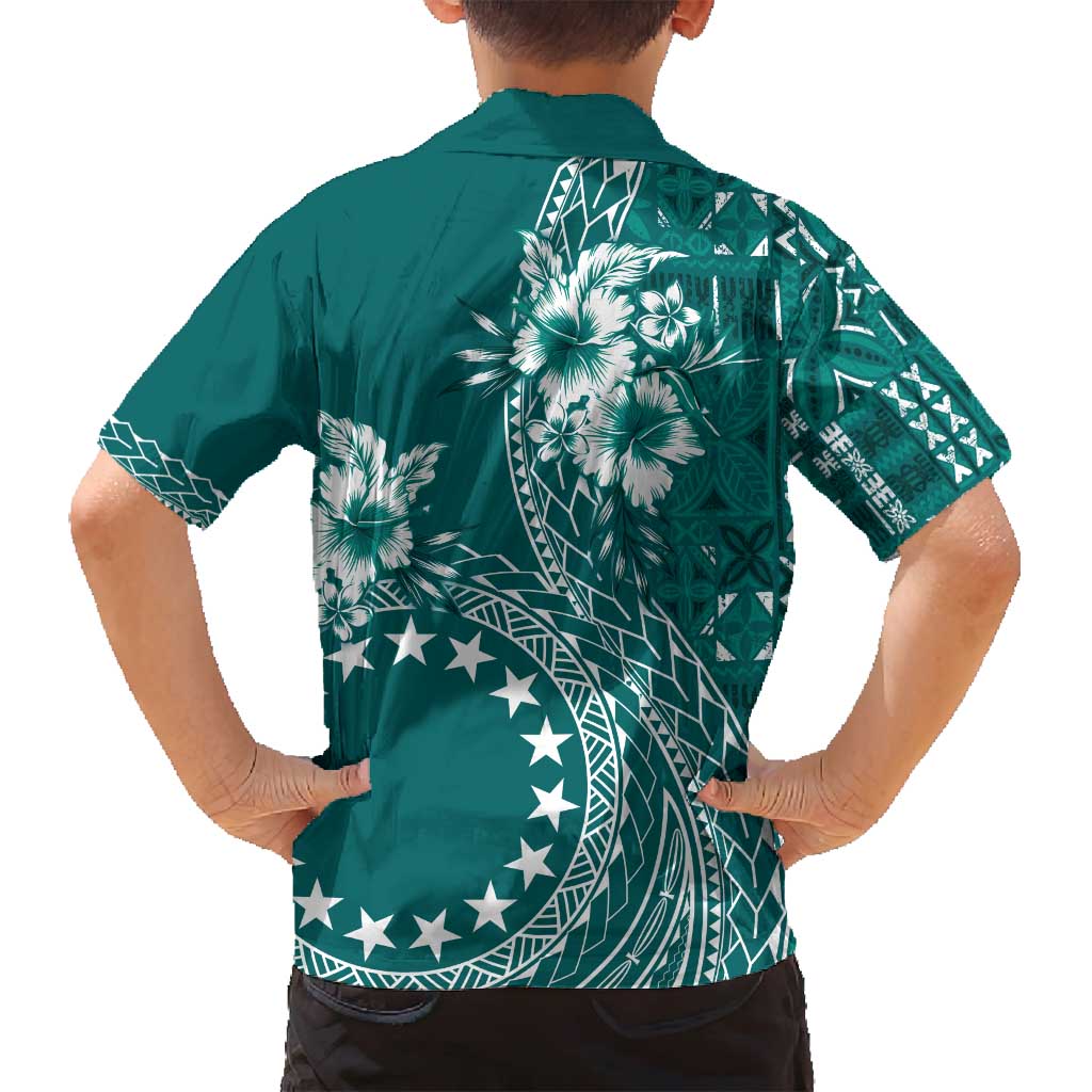 Kia Orana Cook Islands Family Matching Tank Maxi Dress and Hawaiian Shirt Tiare and Stars - Teal