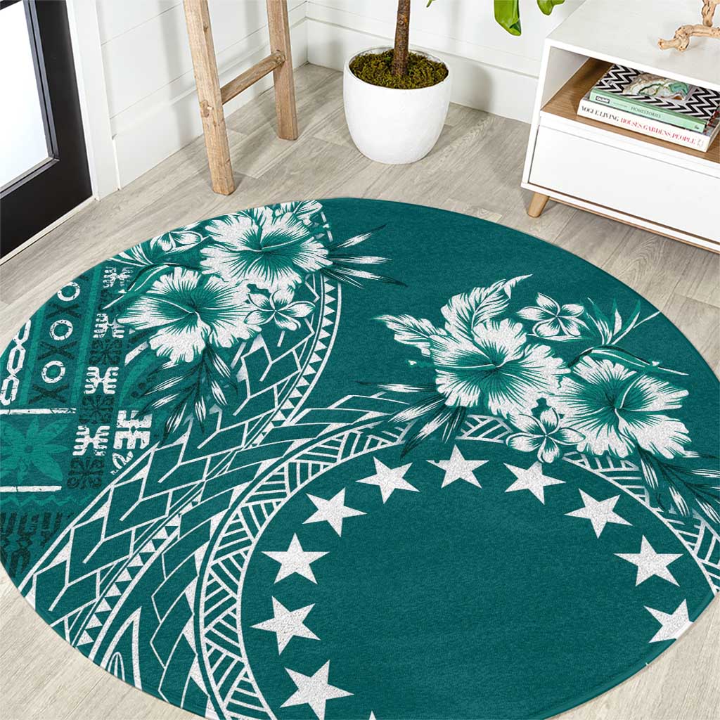 Kia Orana Cook Islands Round Carpet Tiare and Stars - Teal LT7 Teal - Polynesian Pride